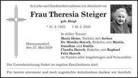 Traueranzeige Theresia Steiger
