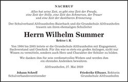 Traueranzeige Wilhelm Summer
