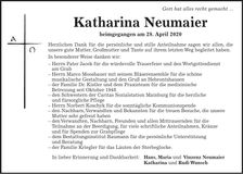 Traueranzeige Katharina Neumaier