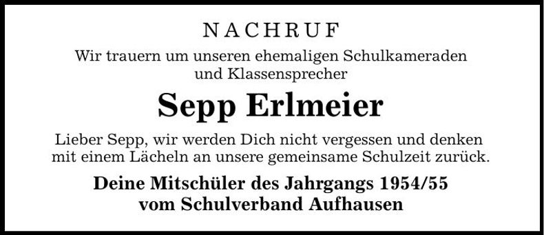 Traueranzeige Sepp Erlmeier