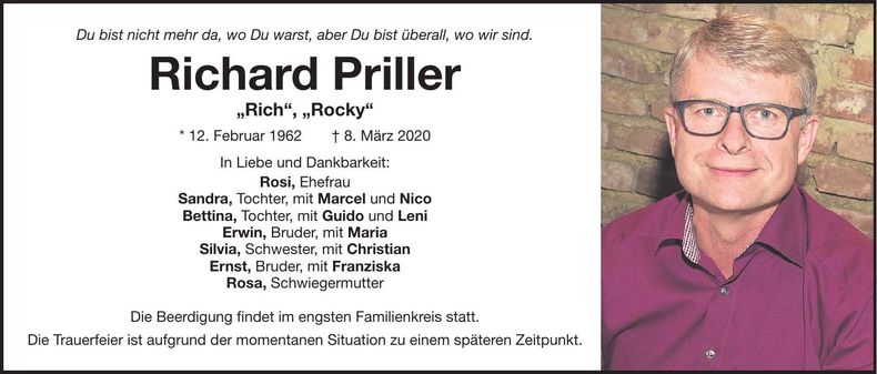 Traueranzeige Richard Priller