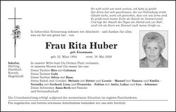 Traueranzeige Rita Huber