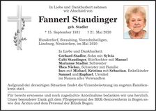 Traueranzeige Fannerl Staudinger