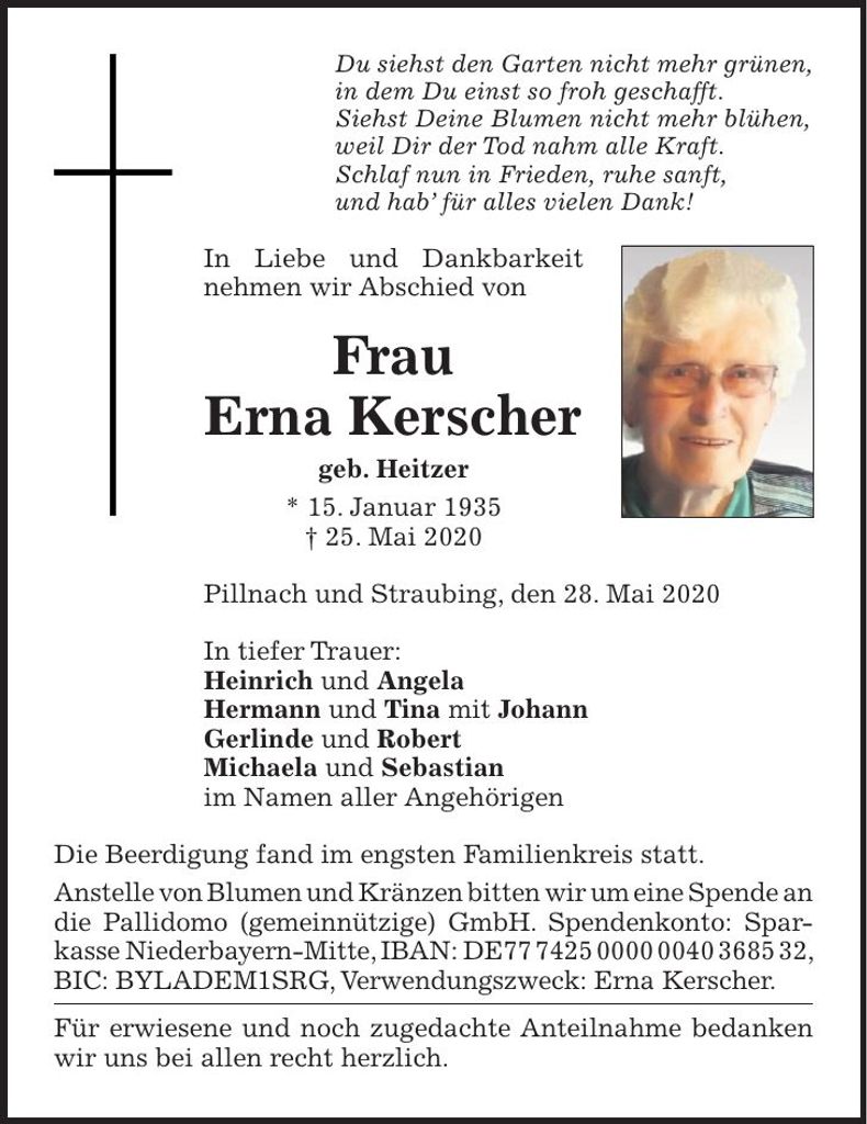 Traueranzeige Erna Kerscher