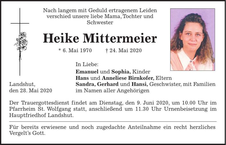Traueranzeige Heike Mittermeier