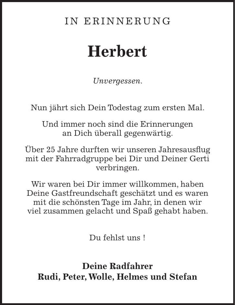 Traueranzeige Herbert Herbert