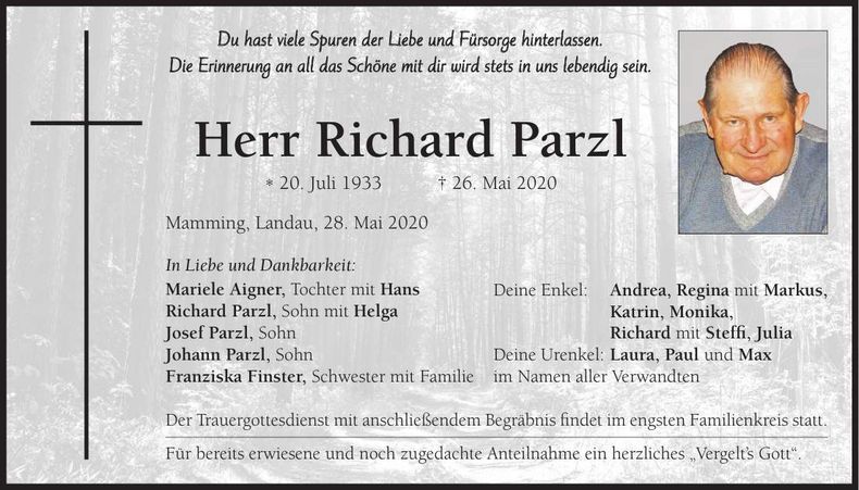 Traueranzeige Richard Parzl