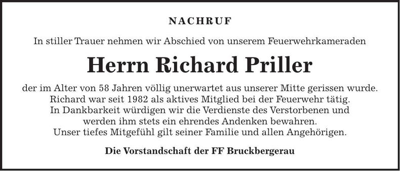 Traueranzeige Richard Priller