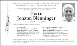 Traueranzeige Johann Blenninge