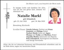 Traueranzeige Natalie Markl