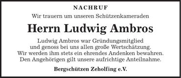 Traueranzeige Ludwig Ambros