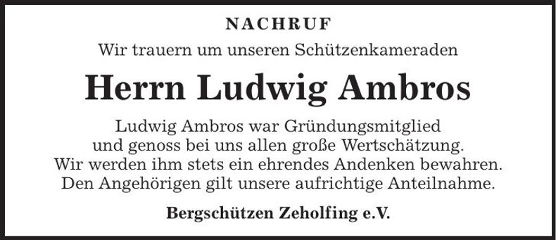Traueranzeige Ludwig Ambros