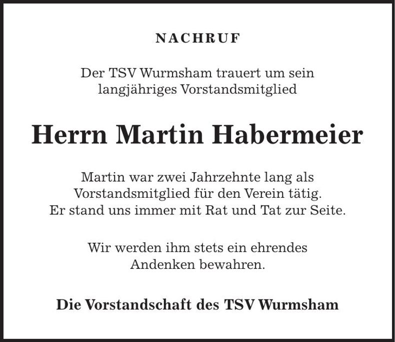 Traueranzeige Martin Habermeier