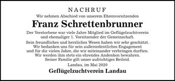 Traueranzeige Franz Schrettenbrunner