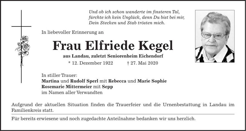 Traueranzeige Elfriede Kegel