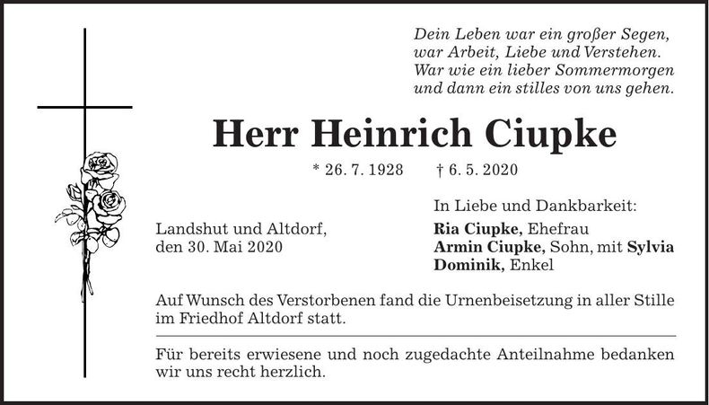 Traueranzeige Heinrich Ciupke