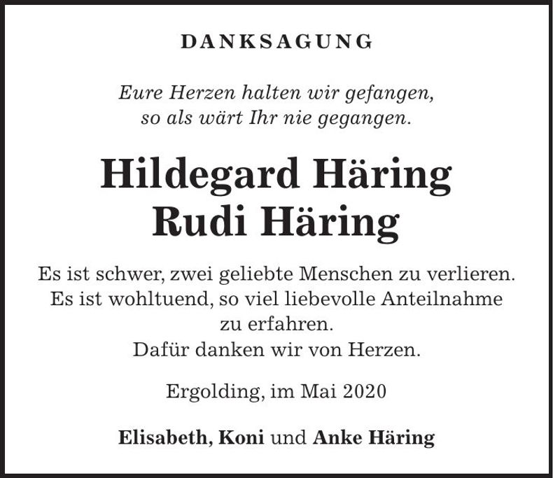 Traueranzeige Rudi, Hildegard Häring