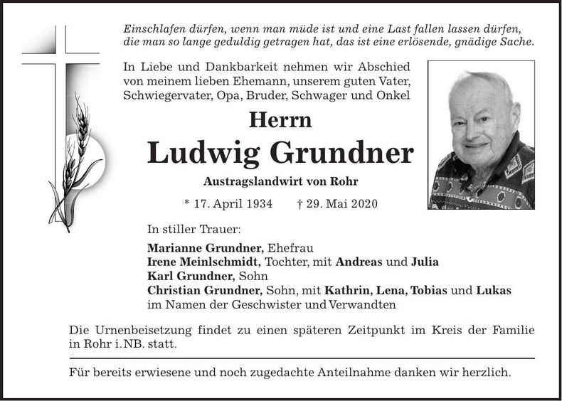 Traueranzeige Ludwig Grundner