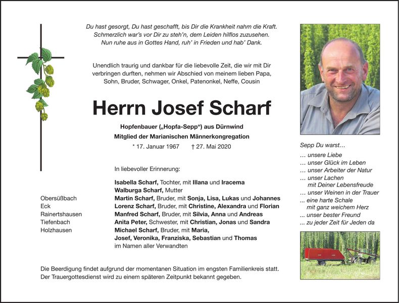 Traueranzeige Josef Scharf