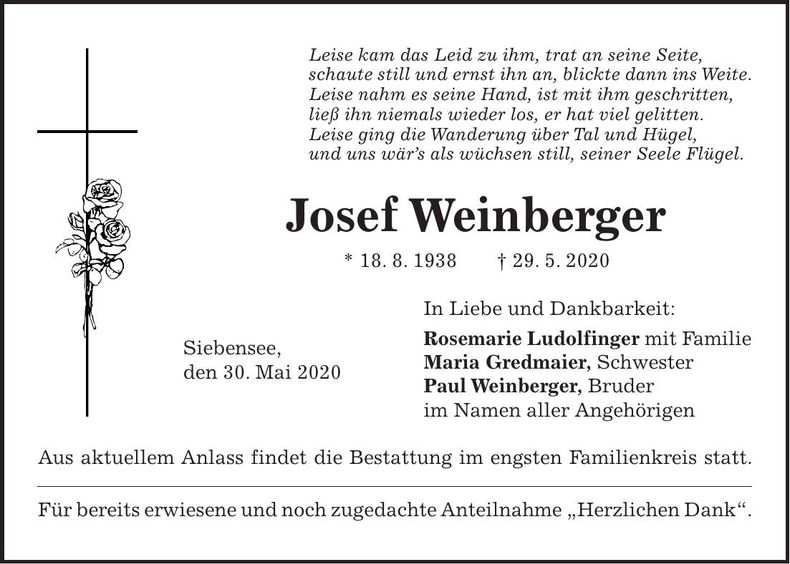 Traueranzeige Josef Weinberger