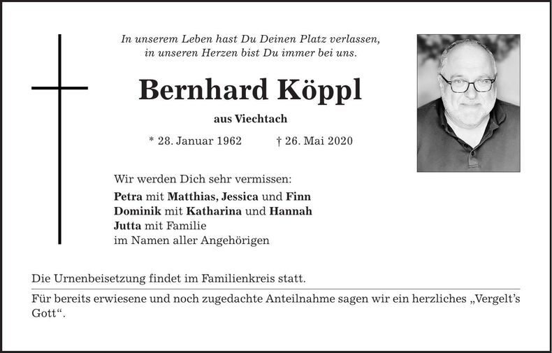Traueranzeige Köppl Bernhard