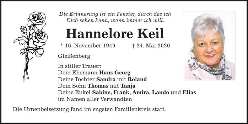 Traueranzeige Hannelore Keil