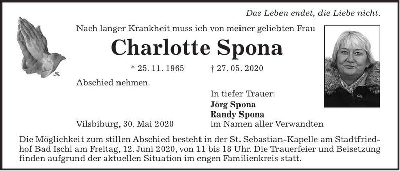 Traueranzeige Charlotte Spona