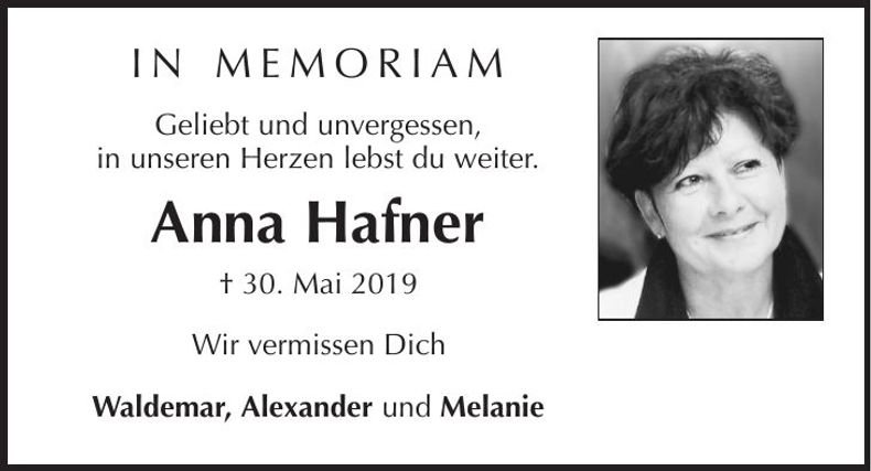 Traueranzeige Anna Hafner