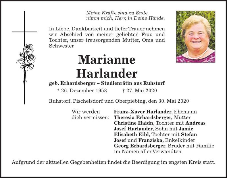 Traueranzeige Marianne Harlander
