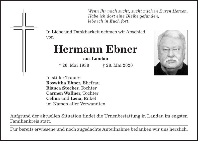 Traueranzeige Hermann Ebner