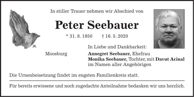 Traueranzeige Peter Seebauer
