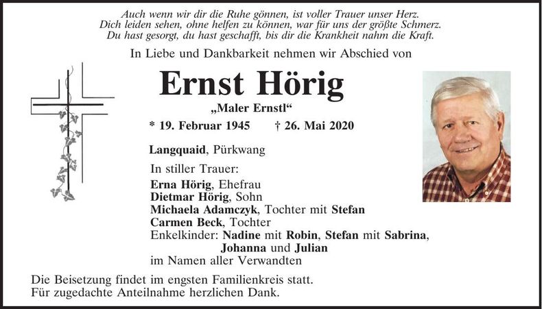 Traueranzeige Ernst Hörig