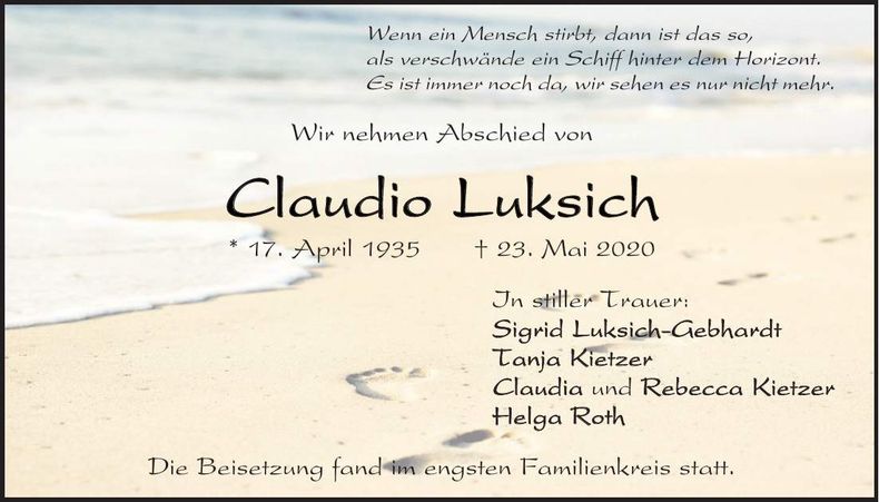 Traueranzeige Claudio Luksich