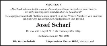 Traueranzeige Josef Scharf