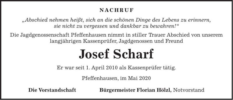 Traueranzeige Josef Scharf