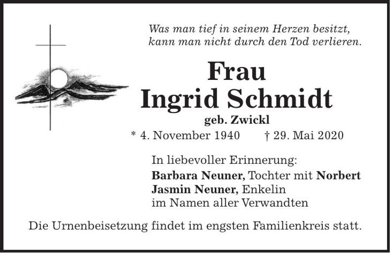 Traueranzeige Ingrid Schmidt