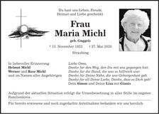 Traueranzeige Maria Michl