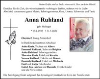 Traueranzeige Anna Ruhland