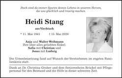 Traueranzeige Heidi Stang