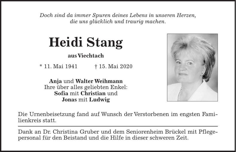 Traueranzeige Heidi Stang