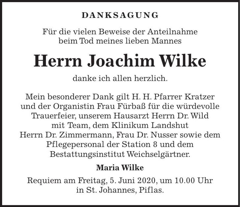 Traueranzeige Joachim Wilke