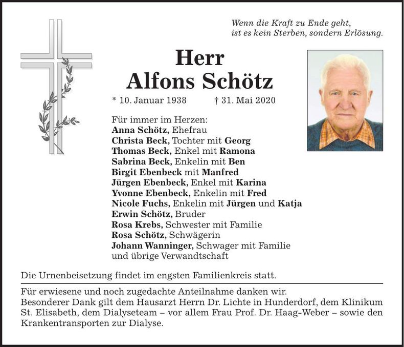 Traueranzeige Alfons Schötz
