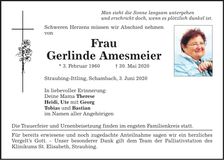 Traueranzeige Gerlinde Amesmeier