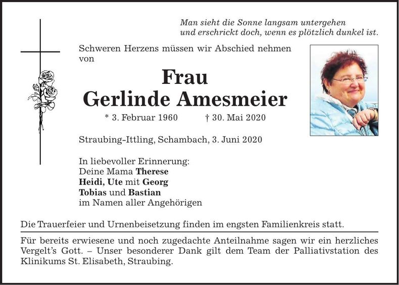 Traueranzeige Gerlinde Amesmeier