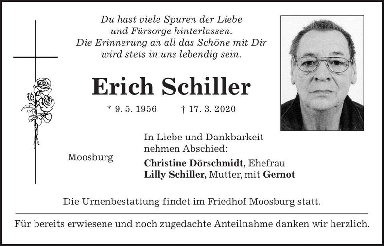 Traueranzeige Erich Schiller