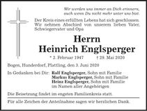 Traueranzeige Heinrich Englsperger