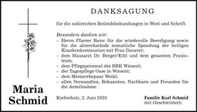Traueranzeige Maria Schmid