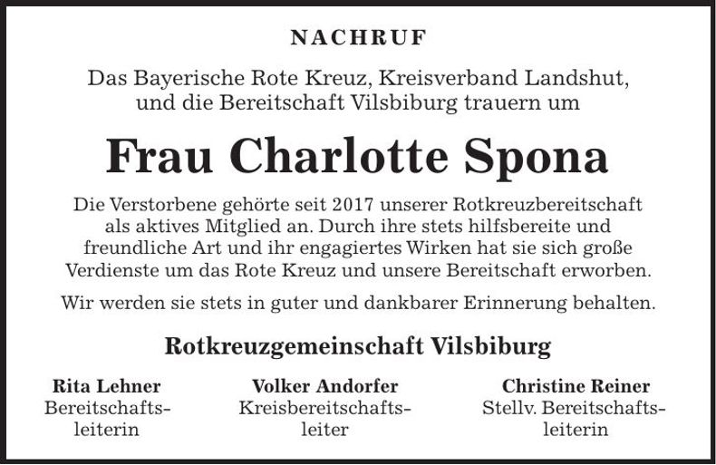 Traueranzeige Charlotte Spona