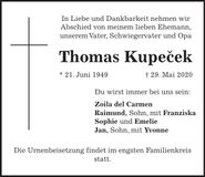 Traueranzeige Thomas Kupecek