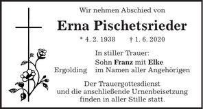 Traueranzeige Erna Pischetsrieder